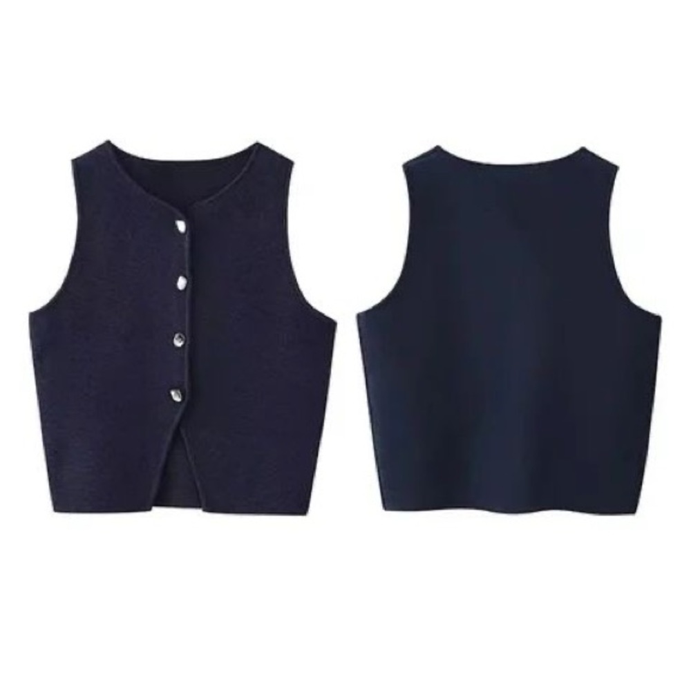 Navy Blue Sleeveless KNIT Croptop